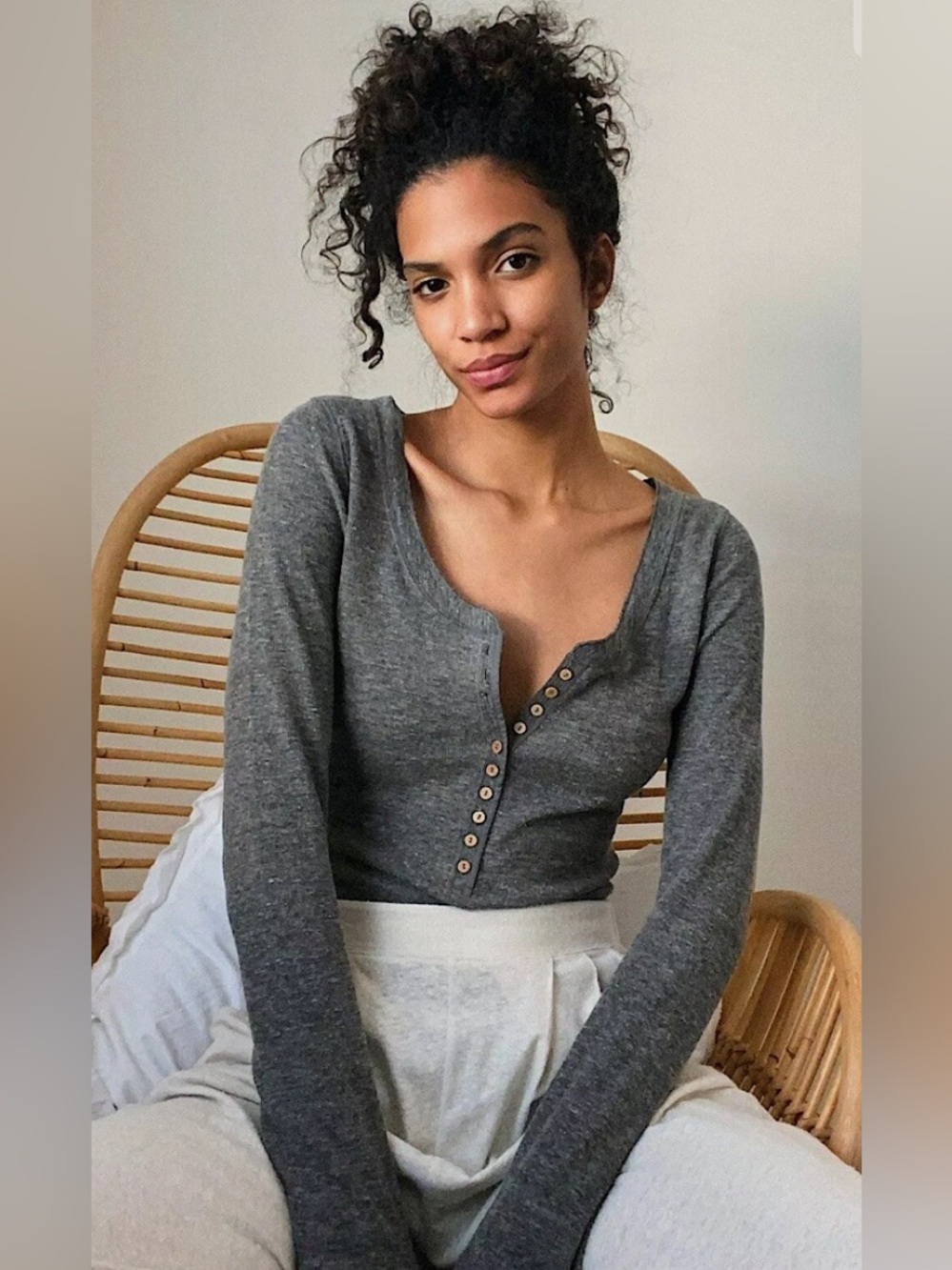 Free People Long Sleeve Bodysuit in Gray